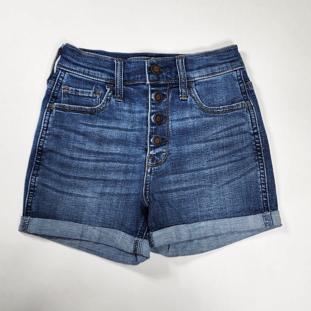 Hollister High Rise Denim Shorts Women's Size 00 Blue Super Stretch Cuffed Hem